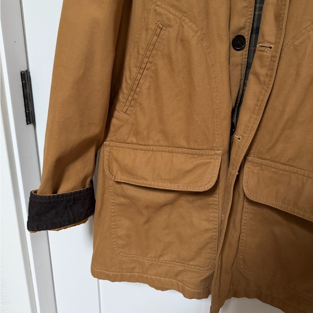 Landsend Tan Jacket with Dark Brown Corduroy Collar Chore Barn Coat - Picture 2 of 7